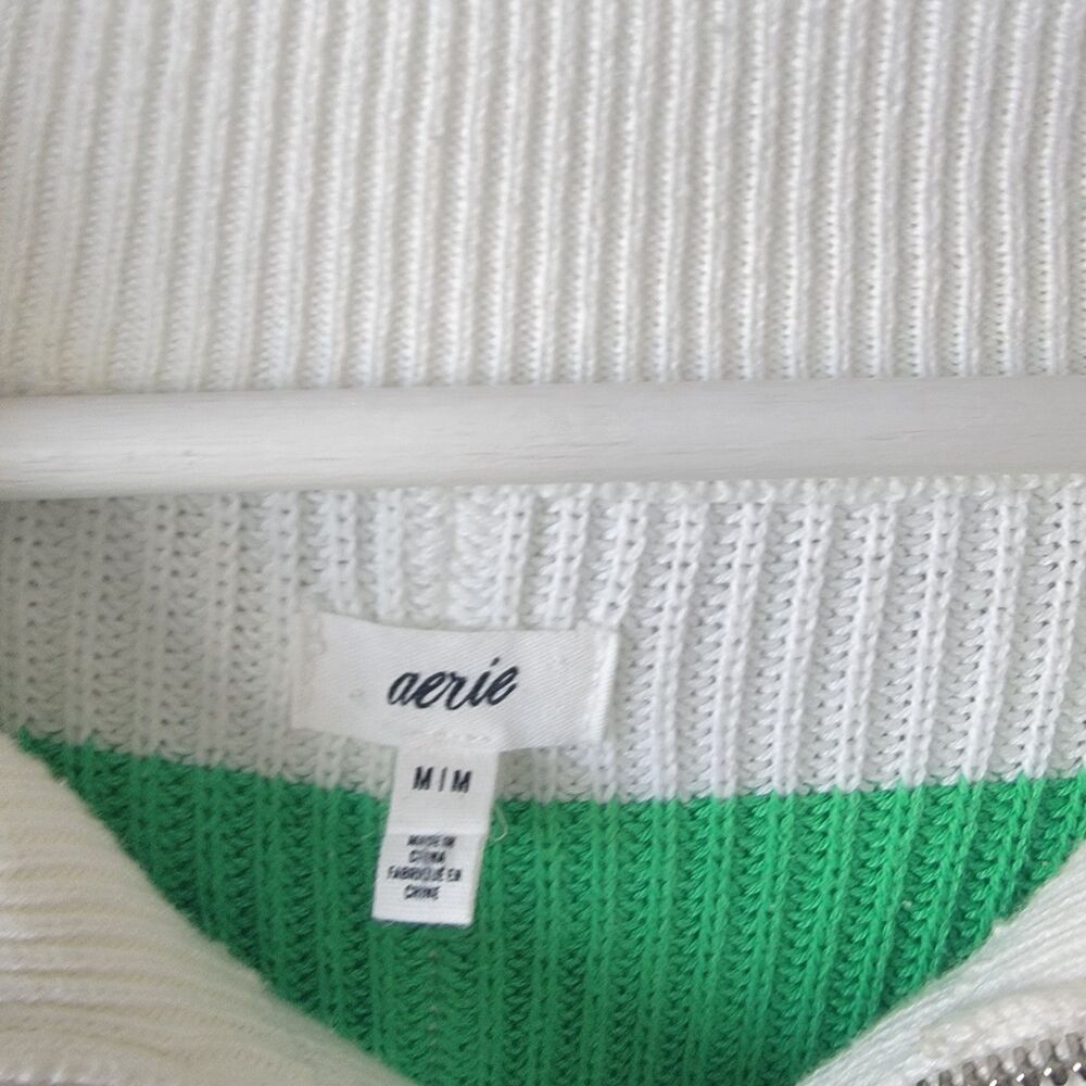 Aerie Womens Oversized Beyond Quarter Zip Sweater size M Polo Green Stripe - Picture 6 of 7